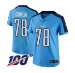 Women's Tennessee Titans #78 Jack Conklin Limited Light Blue Rush Vapor Untouchable 100th Season Football Jersey