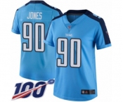 Women's Tennessee Titans #90 DaQuan Jones Limited Light Blue Rush Vapor Untouchable 100th Season Football Jersey