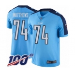 Youth Tennessee Titans #74 Bruce Matthews Limited Light Blue Rush Vapor Untouchable 100th Season Football Jersey