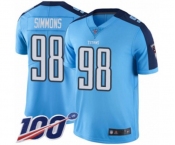 Youth Tennessee Titans #98 Jeffery Simmons Limited Light Blue Rush Vapor Untouchable 100th Season Football Jersey