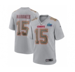 Men's Kansas City Chiefs #15 Patrick Mahomes Gray Super Bowl LVII Patch Atmosphere Fashion Stitched Game Jersey