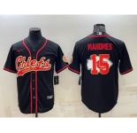 Men's Kansas City Chiefs #15 Patrick Mahomes Black Team Big Logo With Patch Cool Base Stitched Baseball Jersey