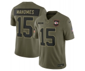 Men's Kansas City Chiefs #15 Patrick Mahomes Olive 2025 Salute to Service Limited Football Stitched Jersey