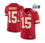 Men’s Kansas City Chiefs #15 Patrick Mahomes Red Super Bowl LVII Patch And 4-star C Patch Vapor Untouchable Limited Stitched Jersey