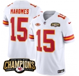 Men’s Kansas City Chiefs #15 Patrick Mahomes White 2023 F.U.S.E. AFC West Champions With NKH Patch Vapor Untouchable Limited Football Stitched Jersey