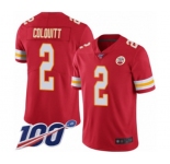 Men's Kansas City Chiefs #2 Dustin Colquitt Red Team Color Vapor Untouchable Limited Player 100th Season Football Jersey