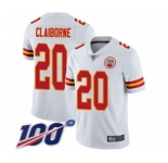 Men's Kansas City Chiefs #20 Morris Claiborne White Vapor Untouchable Limited Player 100th Season Football Jersey
