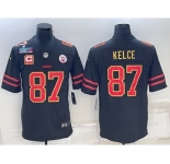 Men’s Kansas City Chiefs #87 Travis Kelce Black Red Gold Super Bowl LVII Patch And 4-star C Patch Vapor Untouchable Limited Stitched Jersey