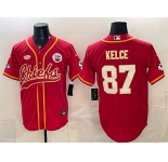 Men's Kansas City Chiefs #87 Travis Kelce Red With NKH Patch Cool Base Stitched Baseball Jersey