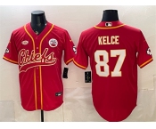 Men's Kansas City Chiefs #87 Travis Kelce Red With NKH Patch Cool Base Stitched Baseball Jersey