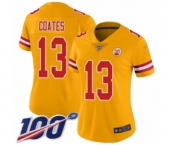 Women's Kansas City Chiefs #13 Sammie Coates Limited Gold Inverted Legend 100th Season Football Jersey