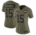 Women's Kansas City Chiefs #15 Patrick Mahomes Olive 2025 Salute to Service Limited Stitched Jersey