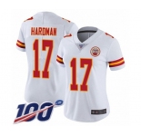 Women's Kansas City Chiefs #17 Mecole Hardman White Vapor Untouchable Limited Player 100th Season Football Jersey