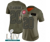 Women's Kansas City Chiefs #20 Morris Claiborne Limited Olive 2019 Salute to Service Super Bowl LIV Bound Football Jersey