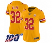 Women's Kansas City Chiefs #32 Marcus Allen Limited Gold Inverted Legend 100th Season Football Jersey