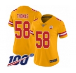 Women's Kansas City Chiefs #58 Derrick Thomas Limited Gold Inverted Legend 100th Season Football Jersey