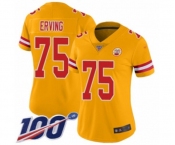 Women's Kansas City Chiefs #75 Cameron Erving Limited Gold Inverted Legend 100th Season Football Jersey