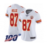 Women's Kansas City Chiefs #87 Travis Kelce White Vapor Untouchable Limited Player 100th Season Football Jersey