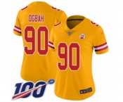 Women's Kansas City Chiefs #90 Emmanuel Ogbah Limited Gold Inverted Legend 100th Season Football Jersey
