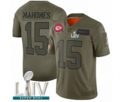 Youth Kansas City Chiefs #15 Patrick Mahomes Limited Olive 2019 Salute to Service Super Bowl LIV Bound Football Jersey