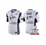 Men New England Patriots #12 Tom Brady White 2017 Super Bowl 51 Patch Steel Silver Limited Jersey