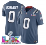 Men's New England Patriots #0 Christian Gonzalez Storm Blue 2025 F.U.S.E. Super Bowl LX Patch “Rivalries†Vapor Limited Football Stitched Jersey