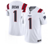 Men's New England Patriots #1 A.J. Brown White 2026 F.U.S.E. Vapor Limited Football Stitched Jersey