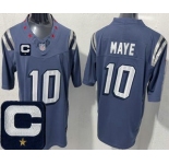 Men's New England Patriots #10 Drake Maye Limited Gray Rivalries Captain Patch FUSE Vapor Jersey