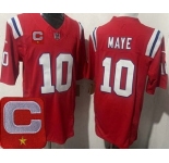 Men's New England Patriots #10 Drake Maye Limited Red Captain Patch FUSE Vapor Jersey
