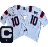 Men's New England Patriots #10 Drake Maye Limited White Captain Patch FUSE Vapor Jersey