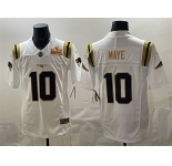 Men's New England Patriots #10 Drake Maye White Gold 2025 F.U.S.E. Super Bowl LX Patch Vapor Limited Stitched Football Jersey