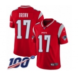 Men's New England Patriots #17 Antonio Brown Limited Red Inverted Legend 100th Season Football Jersey