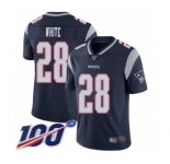 Men's New England Patriots #28 James White Navy Blue Team Color Vapor Untouchable Limited Player 100th Season Football Jersey