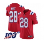 Men's New England Patriots #28 James White Red Alternate Vapor Untouchable Limited Player 100th Season Football Jersey