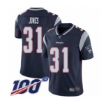 Men's New England Patriots #31 Jonathan Jones Navy Blue Team Color Vapor Untouchable Limited Player 100th Season Football Jersey