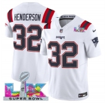 Men's New England Patriots #32 TreVeyon Henderson White 2025 F.U.S.E. Super Bowl LX Patch Vapor Limited Football Stitched Jersey