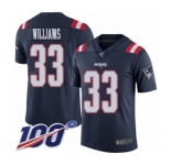 Men's New England Patriots #33 Joejuan Williams Limited Navy Blue Rush Vapor Untouchable 100th Season Football Jersey