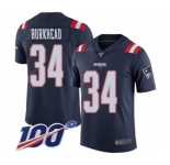 Men's New England Patriots #34 Rex Burkhead Limited Navy Blue Rush Vapor Untouchable 100th Season Football Jersey