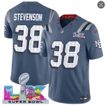 Men's New England Patriots #38 Rhamondre Stevenson Storm Blue 2025 F.U.S.E. Super Bowl LX Patch “Rivalries†Vapor Limited Football Stitched Jersey