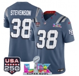 Men's New England Patriots #38 Rhamondre Stevenson Storm Blue 2025 F.U.S.E. Super Bowl LX & USA 250' Patch “Rivalries” Vapor Limited Football Stitched Jers
