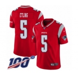 Men's New England Patriots #5 Danny Etling Limited Red Inverted Legend 100th Season Football Jersey