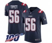 Men's New England Patriots #56 Andre Tippett Limited Navy Blue Rush Vapor Untouchable 100th Season Football Jersey