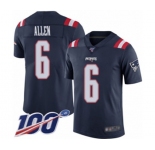 Men's New England Patriots #6 Ryan Allen Limited Navy Blue Rush Vapor Untouchable 100th Season Football Jersey