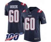 Men's New England Patriots #60 David Andrews Limited Navy Blue Rush Vapor Untouchable 100th Season Football Jersey