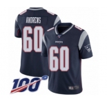 Men's New England Patriots #60 David Andrews Navy Blue Team Color Vapor Untouchable Limited Player 100th Season Football Jersey