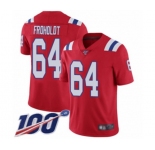 Men's New England Patriots #64 Hjalte Froholdt Red Alternate Vapor Untouchable Limited Player 100th Season Football Jersey