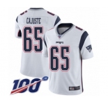 Men's New England Patriots #65 Yodny Cajuste White Vapor Untouchable Limited Player 100th Season Football Jersey