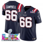Men's New England Patriots #66 Will Campbell Navy 2025 F.U.S.E. Super Bowl LX Patch Vapor Limited Football Stitched Jersey