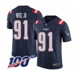 Men's New England Patriots #91 Deatrich Wise Jr Limited Navy Blue Rush Vapor Untouchable 100th Season Football Jersey