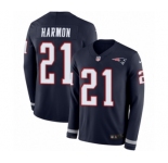 Men's Nike New England Patriots #21 Duron Harmon Limited Navy Blue Therma Long Sleeve NFL Jersey